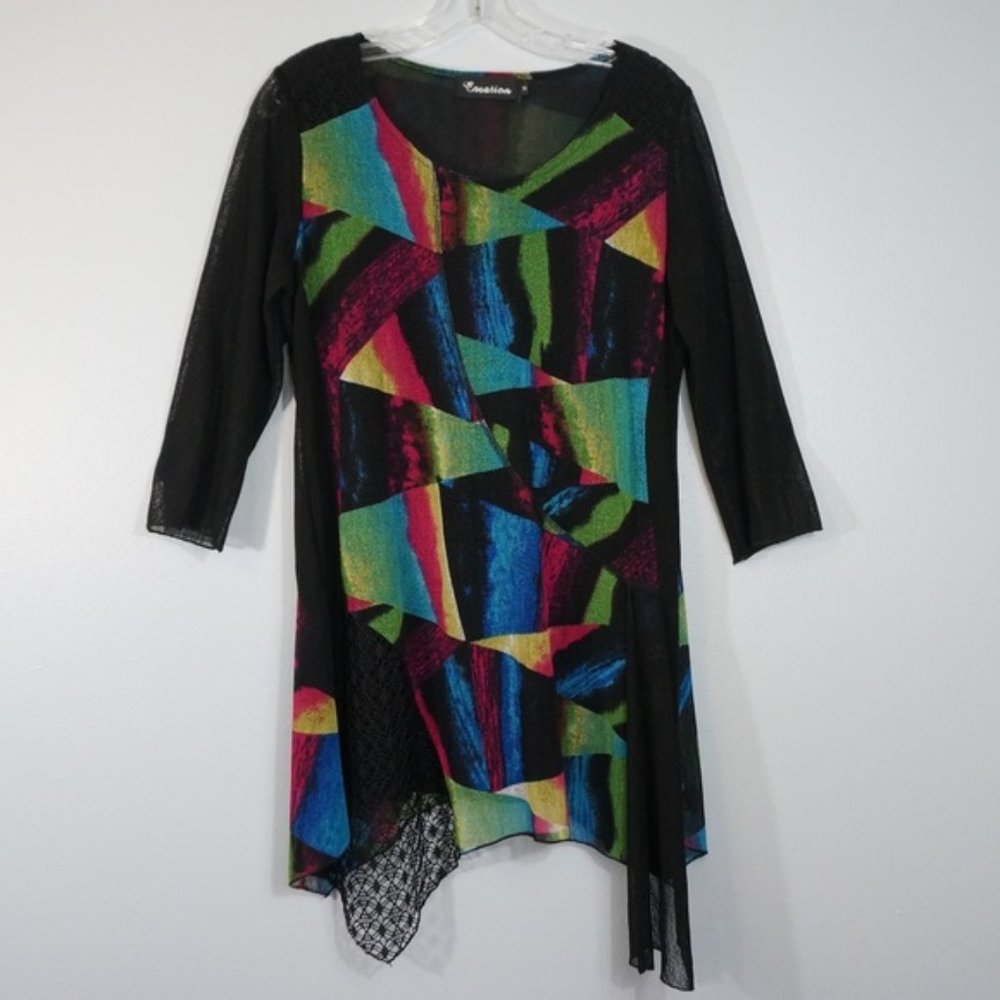 Creation Black and Multi-colored Tunic Size Medium